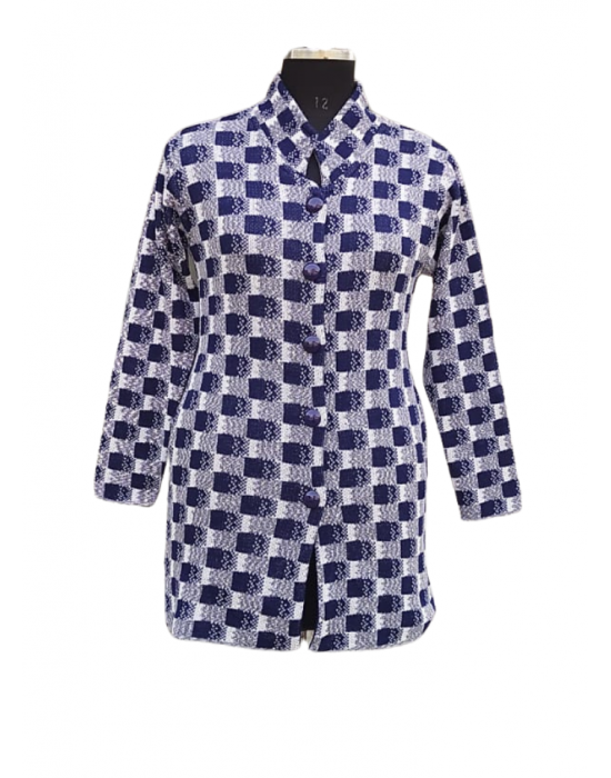 Women Long coat Navy Jacquard design